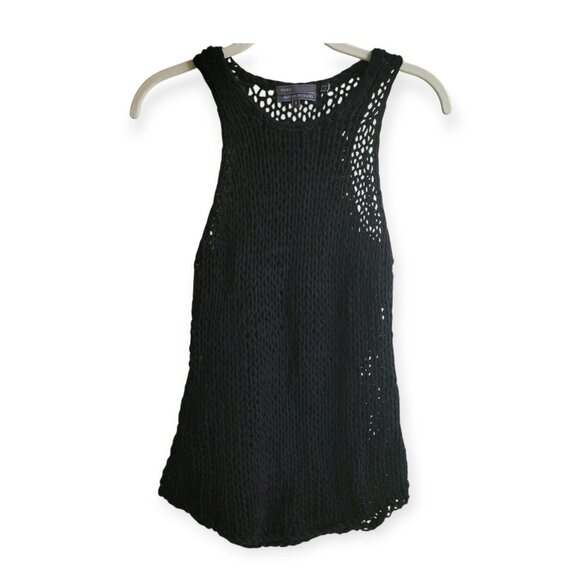 Vince Hand-Knit Loose-Weave Black Cotton Tank Top Size S - Picture 8 of 8